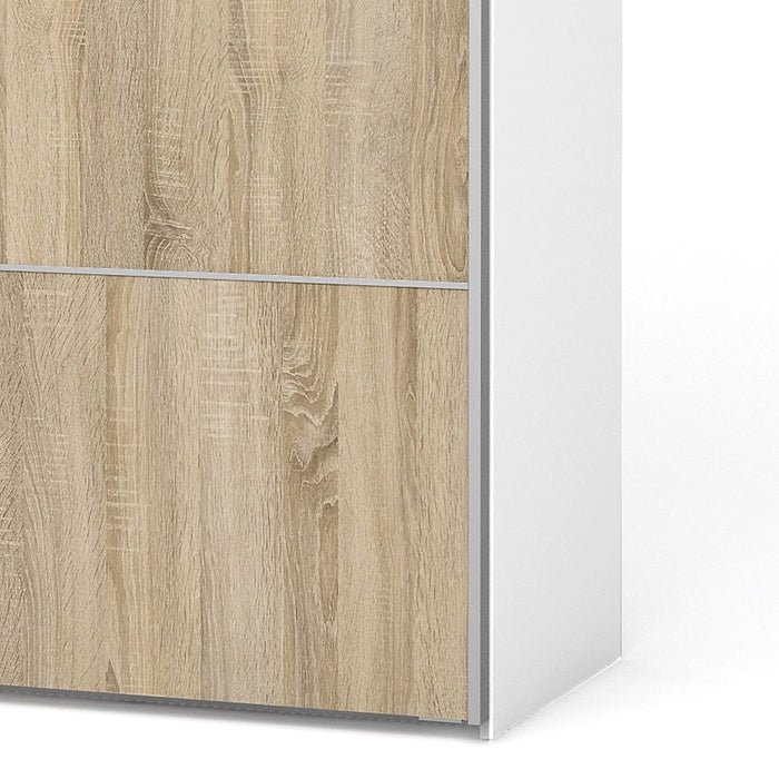 Verona Sliding Wardrobe 180cm in White with White and Oak Doors with 2 Shelves