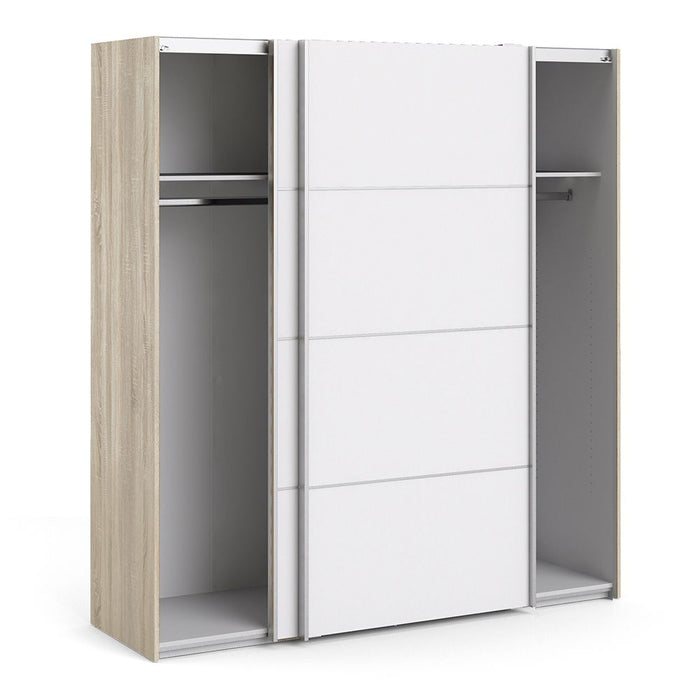 Verona Sliding Wardrobe 180cm in Oak with White Doors with 2 Shelves