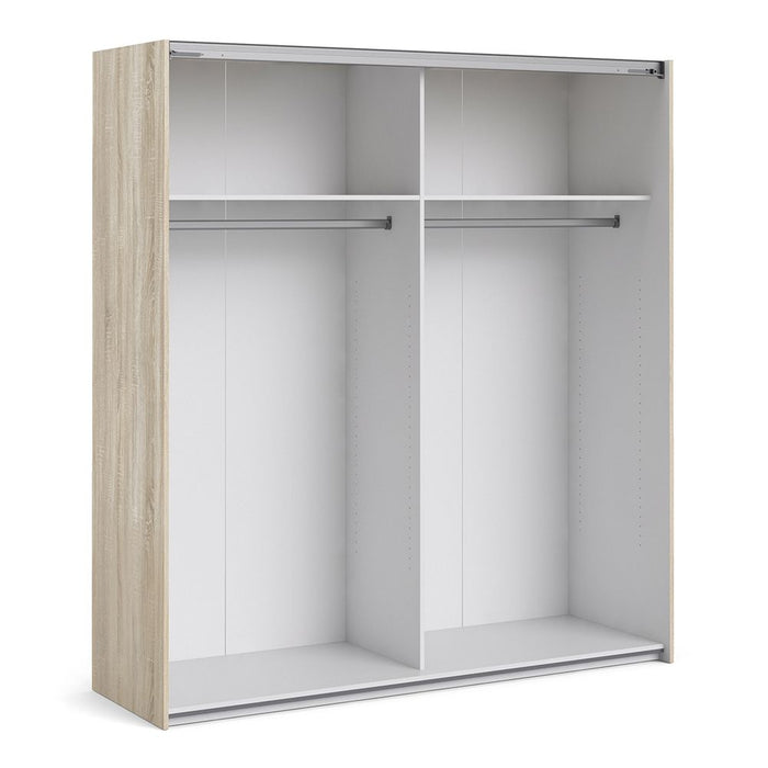 Verona Sliding Wardrobe 180cm in Oak with Mirror Doors with 2 Shelves