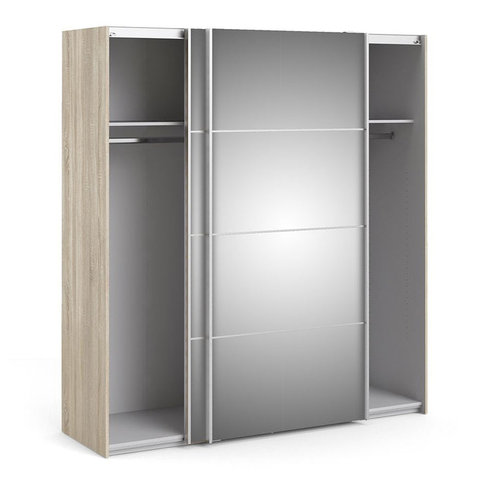 Verona Sliding Wardrobe 180cm in Oak with Mirror Doors with 2 Shelves