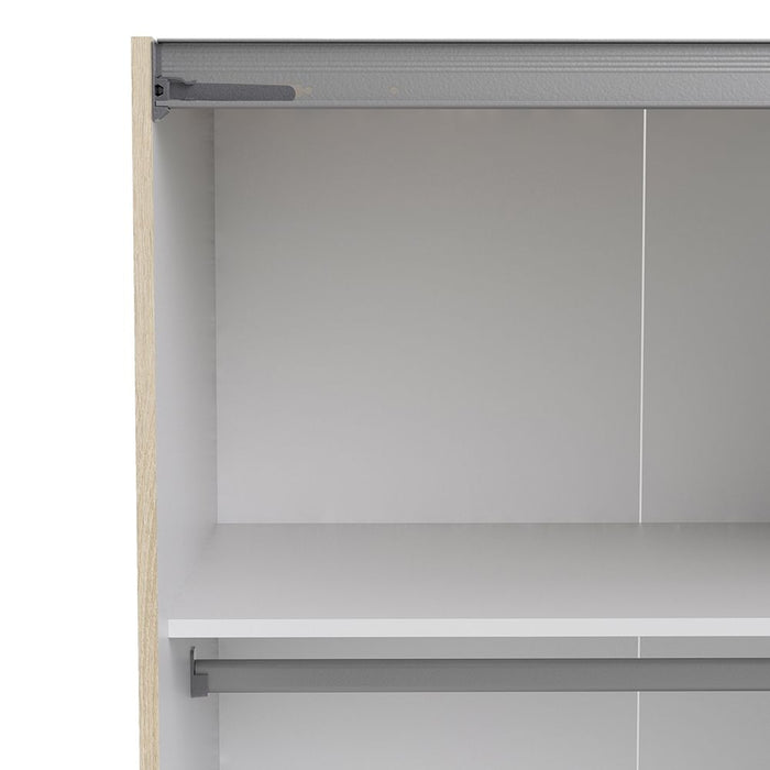 Verona Sliding Wardrobe 180cm in Oak with White and Mirror Doors with 2 Shelves