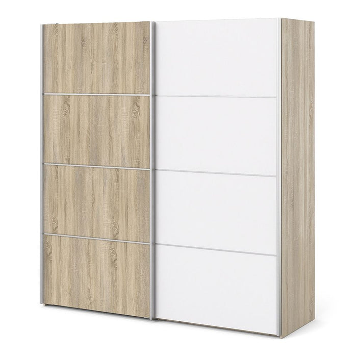 Verona Sliding Wardrobe 180cm in Oak with White and Oak Doors with 2 Shelves