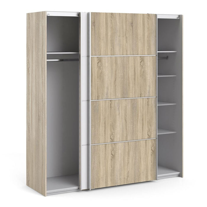 Verona Sliding Wardrobe 180cm in Oak with White and Oak Doors with 5 Shelves