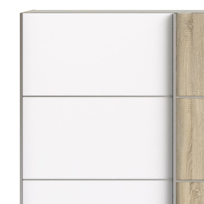 Verona Sliding Wardrobe 180cm in Oak with White and Oak Doors with 5 Shelves