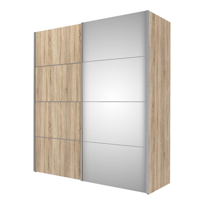 Verona Sliding Wardrobe 180cm in Oak with Oak and Mirror Doors with 5 Shelves