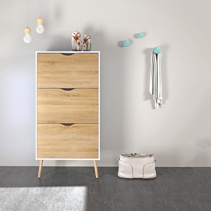 Oslo Shoe Cabinet 3 Drawers in White and Oak