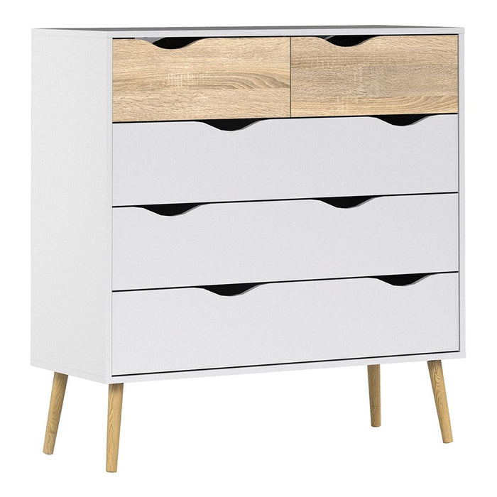 Oslo Package - Bedside 1 Drawer + Chest of 5 Drawers (2+3) + Wardrobe 2 Doors 2 Drawers in White and Oak