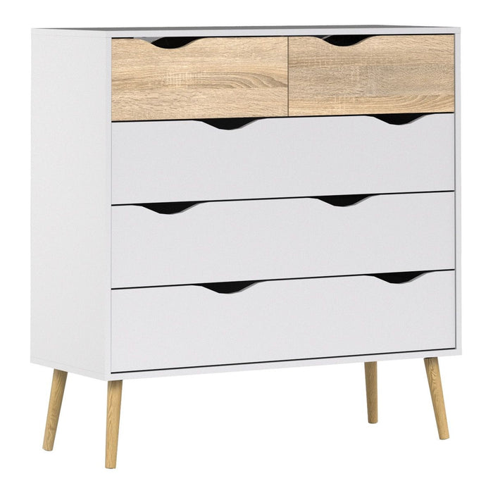 Oslo Package - Bedside 1 Drawer + Chest of 5 Drawers (2+3) + Wardrobe 3 Doors 3 Drawers in White and Oak