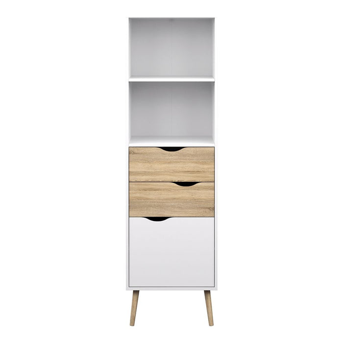 Oslo Bookcase 2 Drawers 1 Door in White and Oak