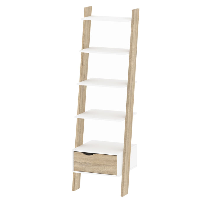 Oslo Leaning Bookcase 1 Drawer in White and Oak