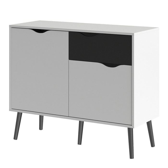 Oslo Sideboard Small 1 Drawer 2 Doors in White and Black Matt