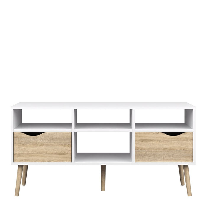 Oslo TV Unit Wide 2 Drawers 4 Shelves in White and Oak