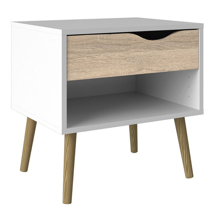 Oslo Bedside 1 Drawer in White and Oak (Package of 2.)