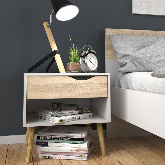 Oslo Bedside 1 Drawer in White and Oak (Package of 2.)