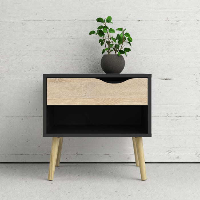 Oslo Bedside 1 Drawer in Black and Oak