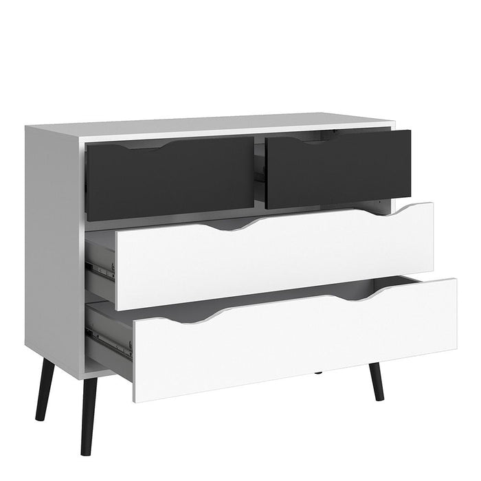 Oslo Chest of 4 Drawers in White and Black Matt