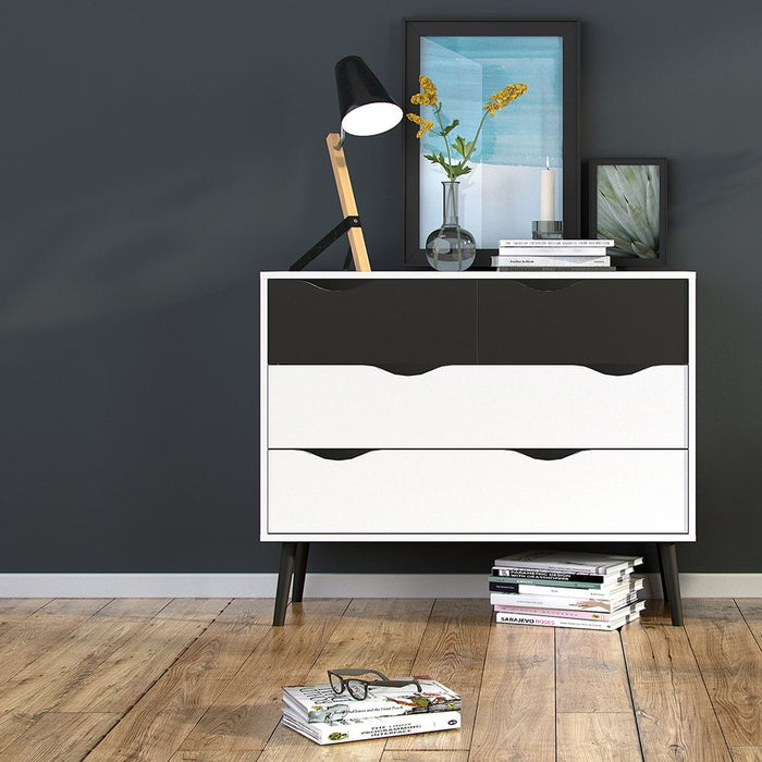 Oslo Chest of 4 Drawers in White and Black Matt