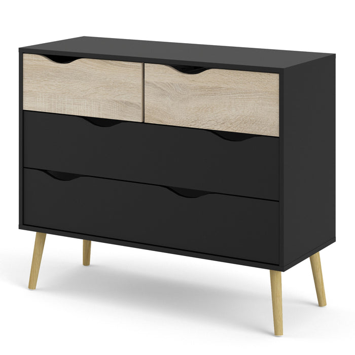 Oslo Chest of 4 Drawers in Black and Oak