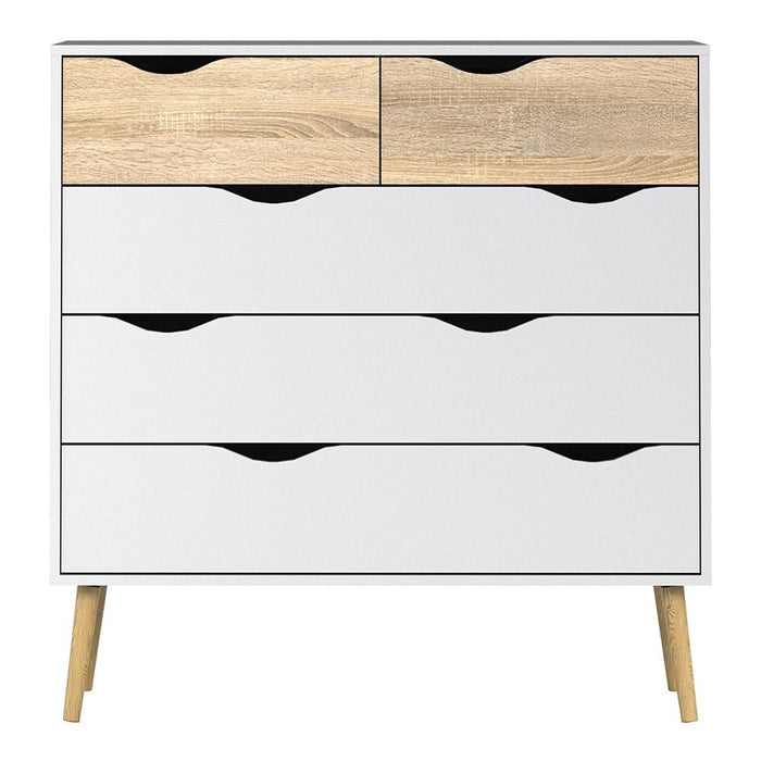 Oslo Chest of 5 Drawers in White and Oak