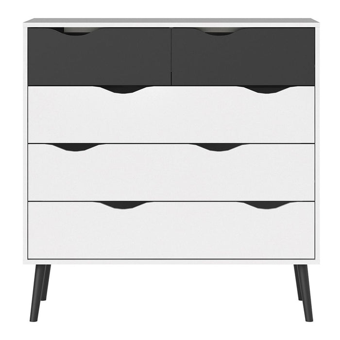 Oslo Chest of 5 Drawers in White and Black Matt