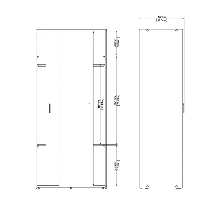 Space Wardrobe 2 Sliding Doors in White 1750