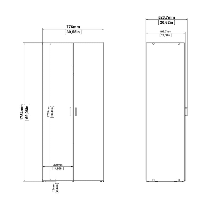 Space Wardrobe 2 Doors White 1750