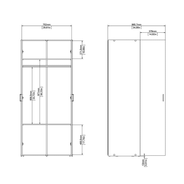 Space Wardrobe 2 Doors White 1750