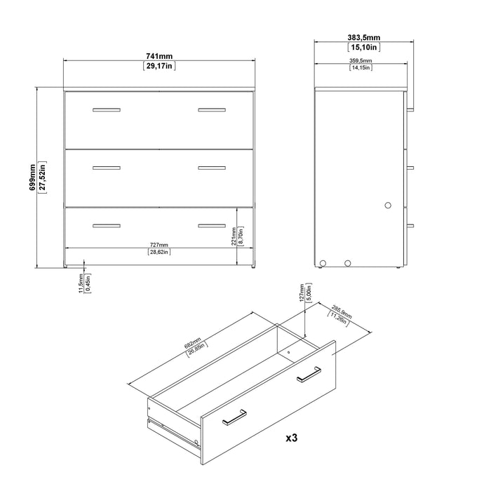 Space Chest of 3 Drawers in Oak