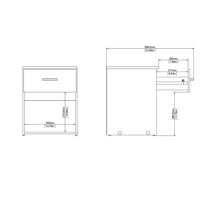 Space Bedside 1 Drawer in White