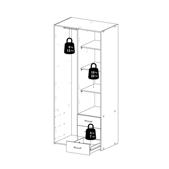 Space Wardrobe 2 Doors 3 Drawers White 1750