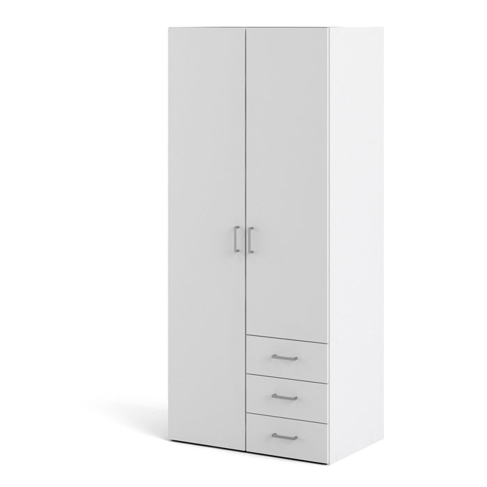 Space Wardrobe 2 Doors 3 Drawers White 1750