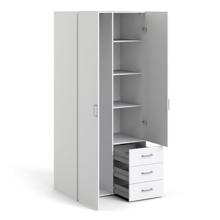 Space Wardrobe 2 Doors 3 Drawers White 1750