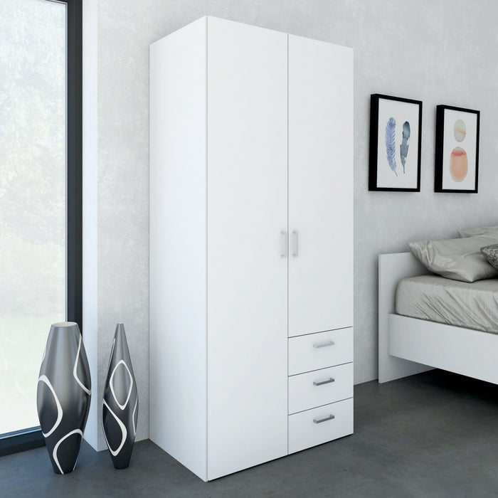 Space Wardrobe 2 Doors 3 Drawers White 1750