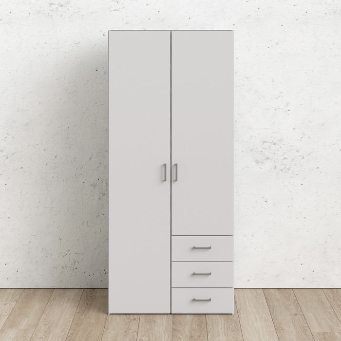 Space Wardrobe 2 Doors 3 Drawers White 1750