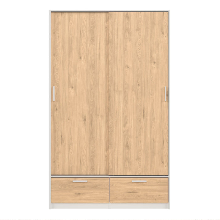 Line Wardrobe with 2 Doors 2 Drawers in White and Jackson Hickory Oak