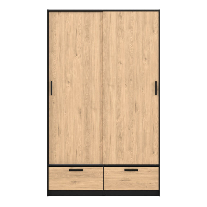 Line Wardrobe with 2 Doors 2 Drawers in Black and Jackson Hickory Oak