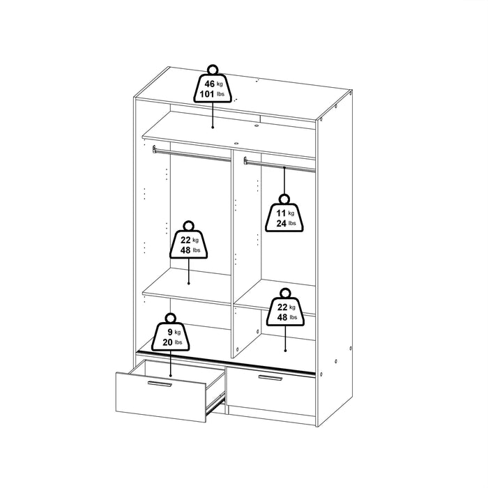 Line Wardrobe with 2 Doors 2 Drawers in White and Concrete