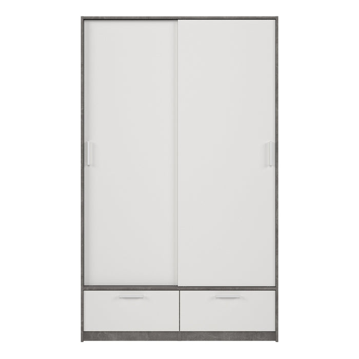 Line Wardrobe with 2 Doors 2 Drawers in White and Concrete