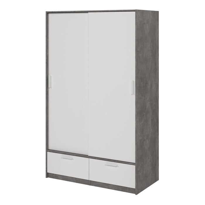 Line Wardrobe with 2 Doors 2 Drawers in White and Concrete