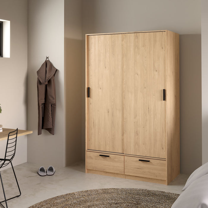 Line Wardrobe with 2 Doors 2 Drawers in Jackson Hickory Oak