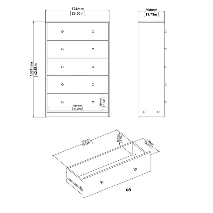 May Chest of 5 Drawers in Black