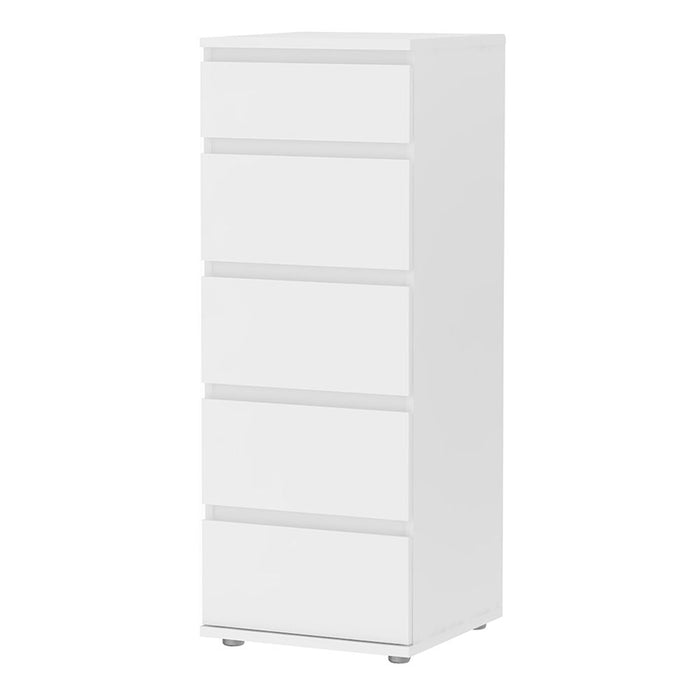 Nova Narrow Chest of 5 Drawers in White