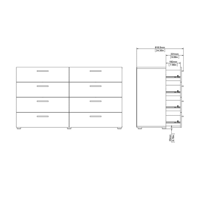 Pepe Wide Chest of 8 Drawers in White Woodgrain