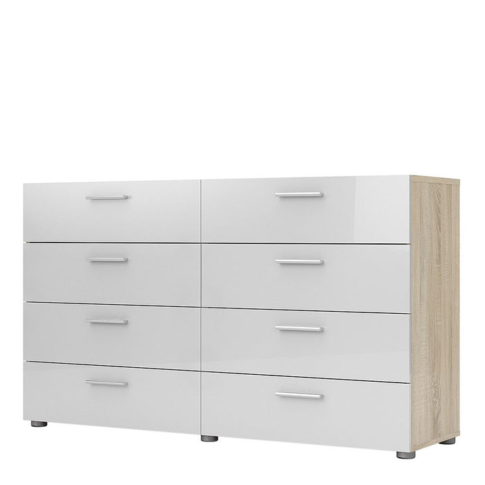 Pepe Wide Chest of 8 Drawers in Oak with White High Gloss