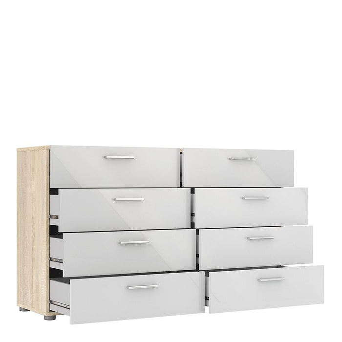 Pepe Wide Chest of 8 Drawers in Oak with White High Gloss