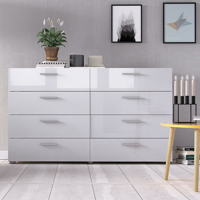 Pepe Wide Chest of 8 Drawers in Oak with White High Gloss