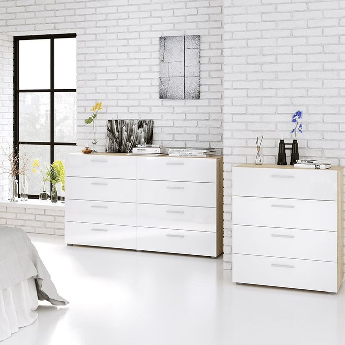 Pepe Wide Chest of 8 Drawers in Oak with White High Gloss