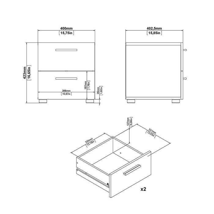 Pepe Package - Bedside 2 Drawers + Chest of 4 Drawers + Wardrobe with 2 doors in Black