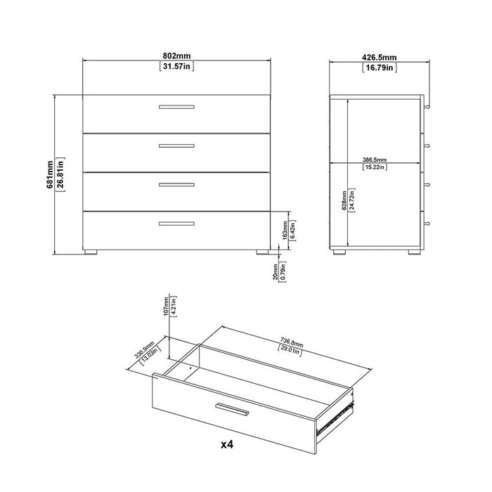 Pepe Package - Bedside 2 Drawers + Chest of 4 Drawers + Wardrobe with 2 doors in Black