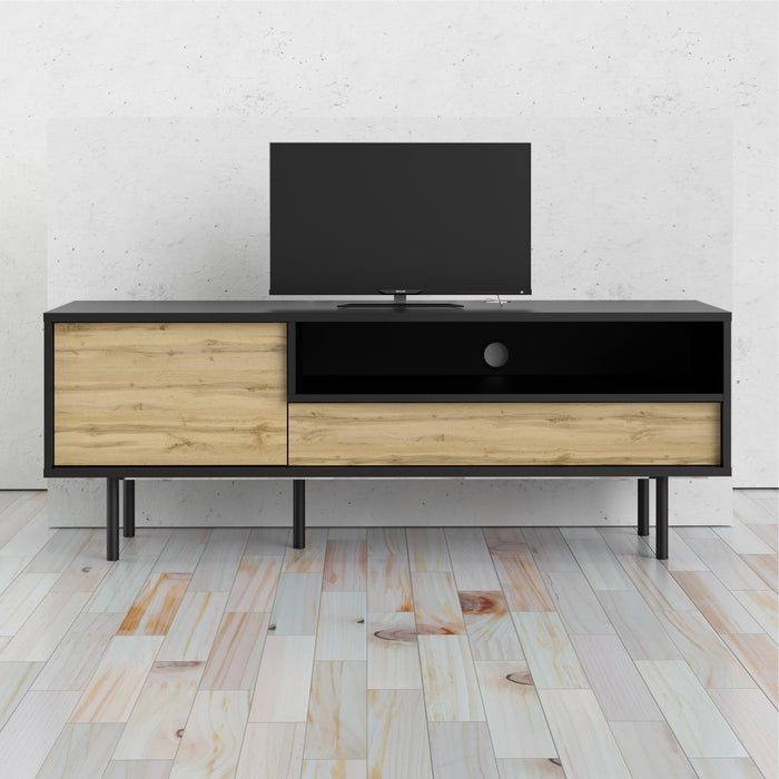 Match TV Unit 1 Door 1 Drawer in Black/Oak